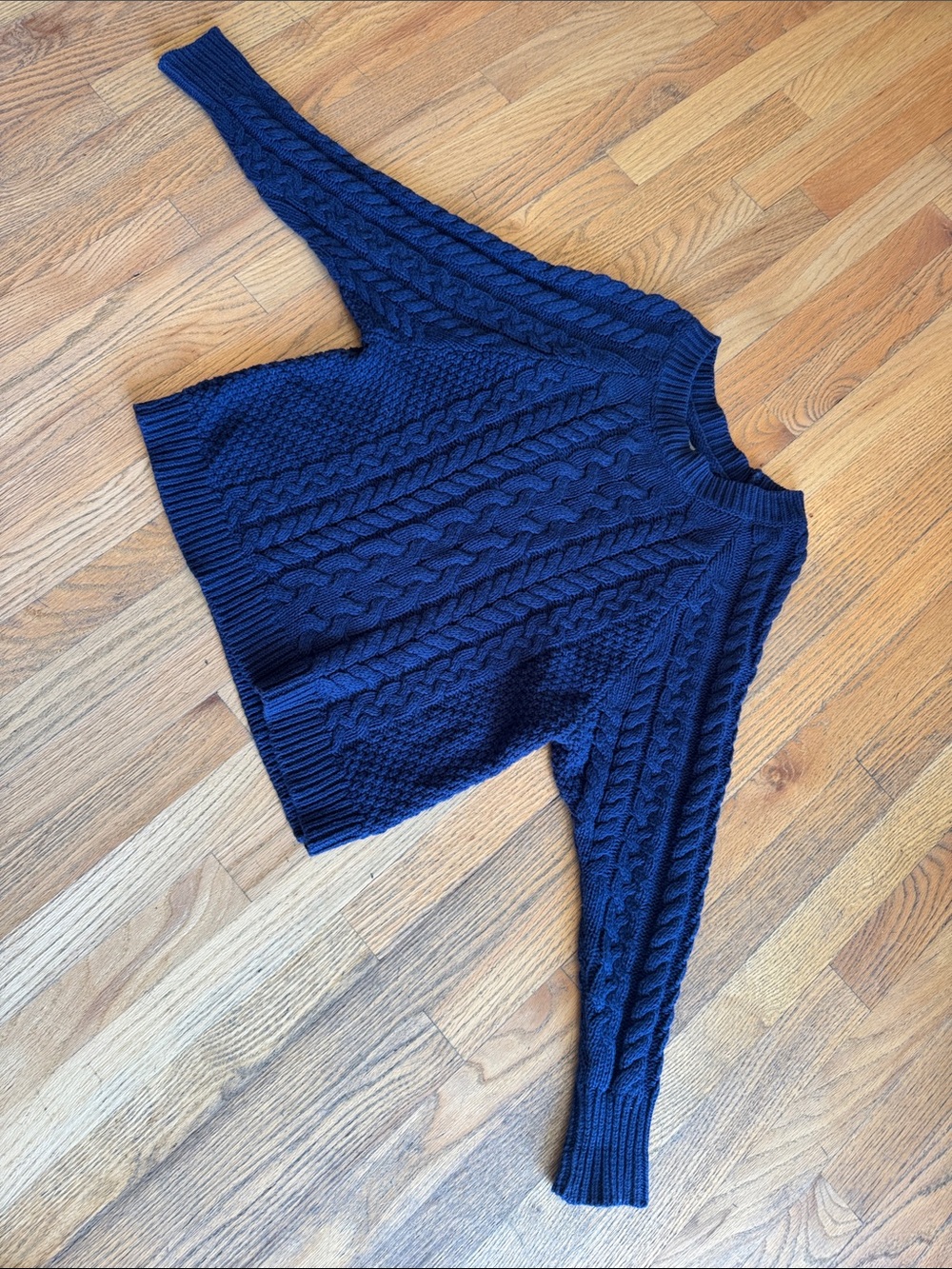 aerie Navy Cable-Textured Crewneck Sweater Small - Picture 6 of 9